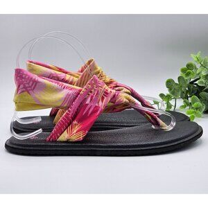 Sanuk Lil Yoga Sandals Girls 4-5 Colorful‎ Tropical Slingback Multicolor Thongs